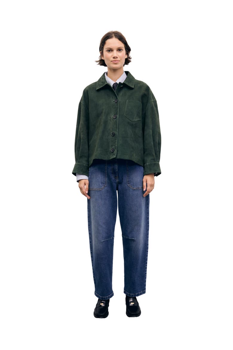 Pia Cropped Suede Jacket, Alternate, color, Dark Green