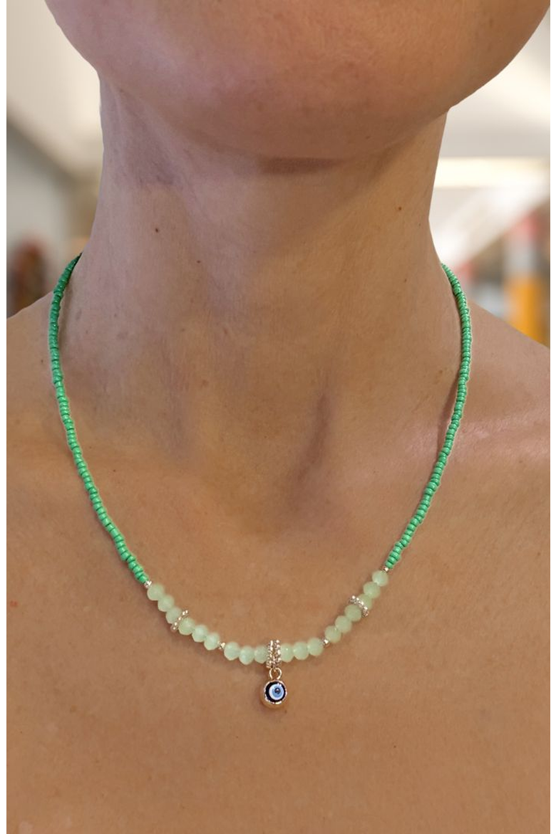 Evil Eye Charm Necklace, Alternate, color, Green