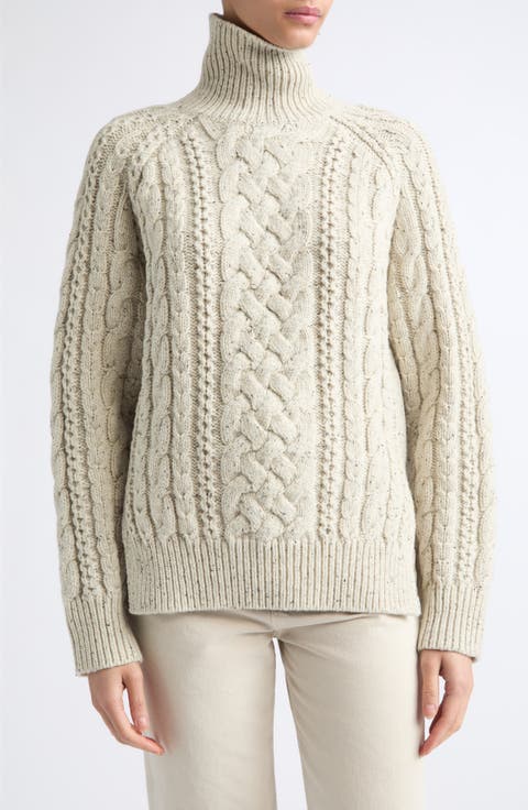Cable Stitch Wool Turtleneck Sweater