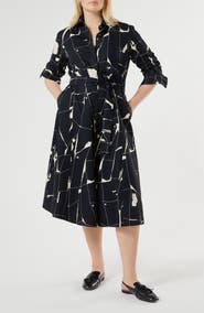 Marina Rinaldi Abstract Print Long Sleeve Cotton Shirtdress