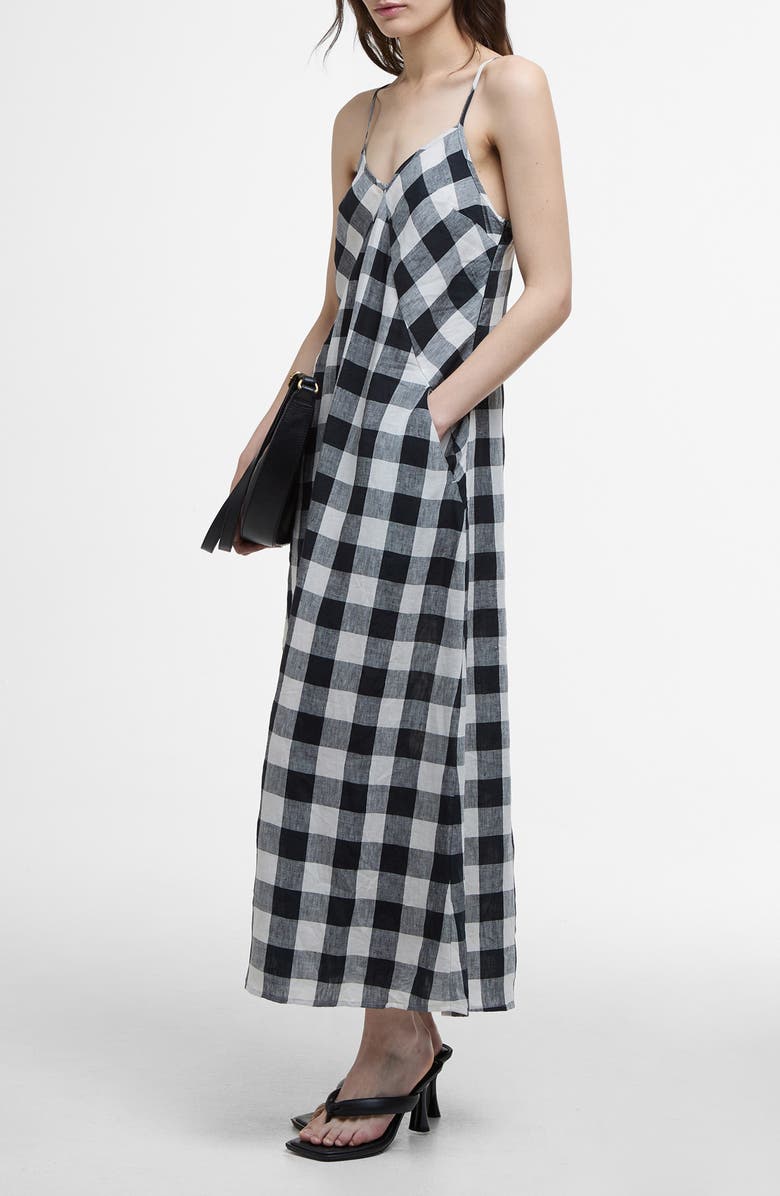 Barbour Maya Plaid Linen Dress, Alternate, color, Ecru/ Black