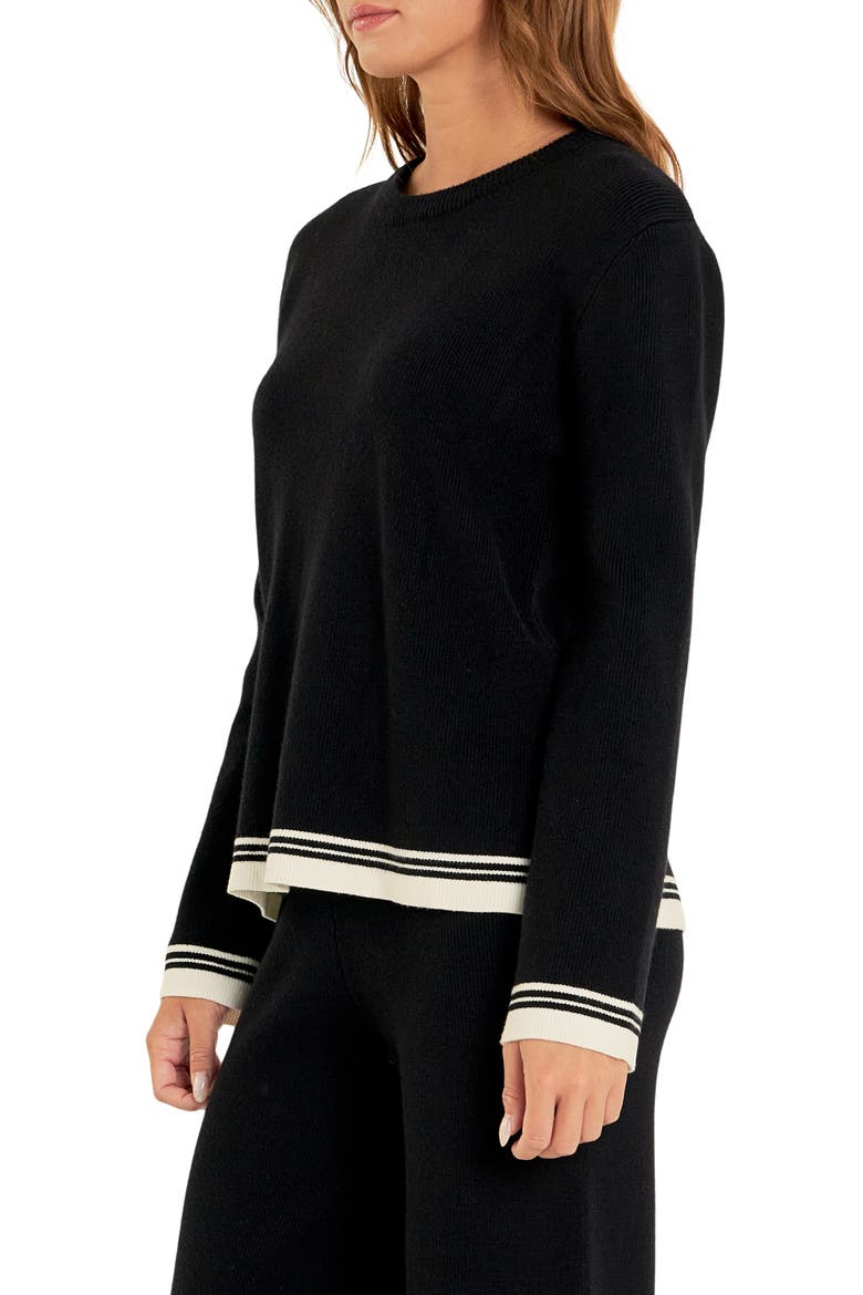Contrast Stripe Crewneck Sweater, Alternate, color, BLACK/ IVORY