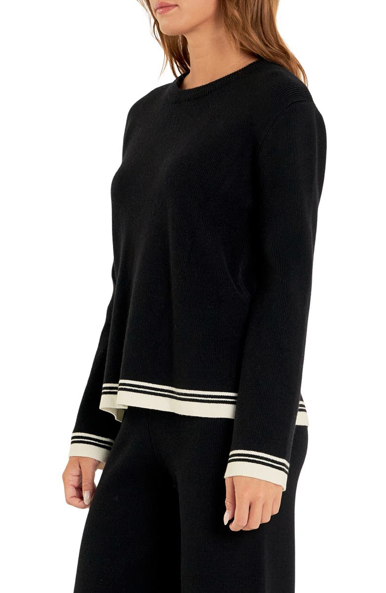 English Factory Contrast Stripe Crewneck Sweater, Alternate, color, Black/ Ivory