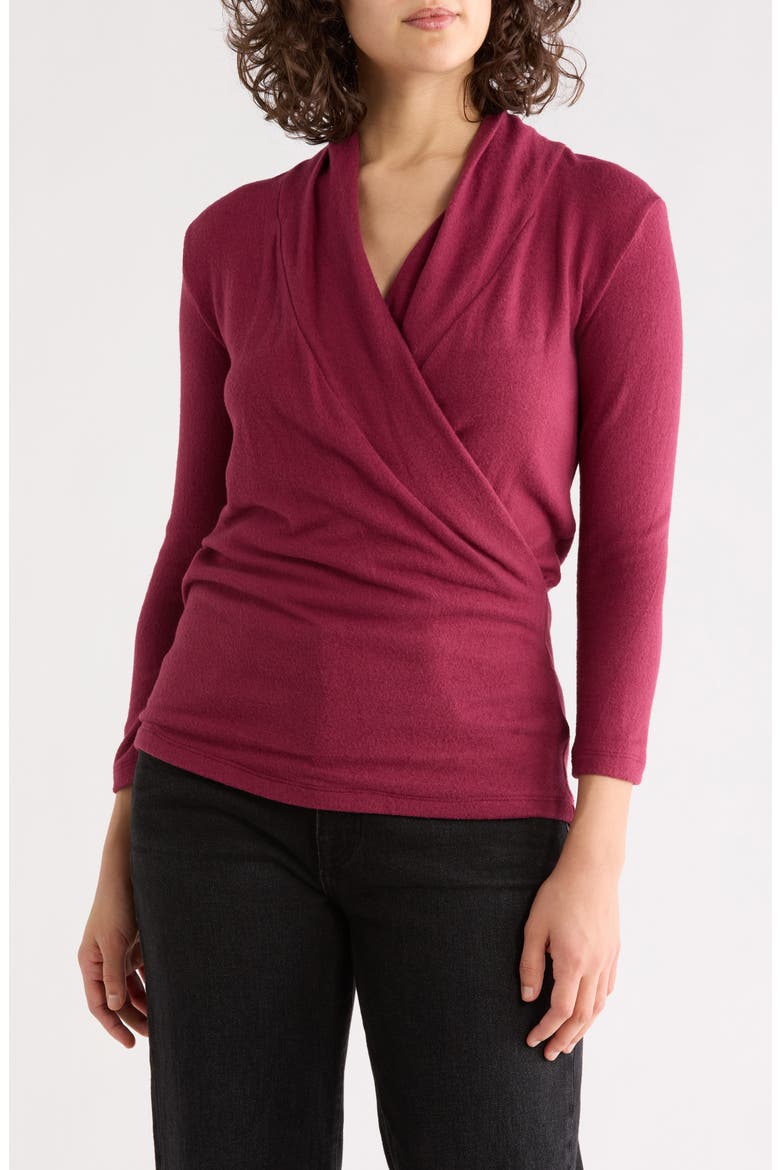Surplice Long Sleeve Brushed Knit Top, Main, color, BURGUNDY
