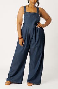 BUXOM COUTURE Wide Leg Denim Jumpsuit