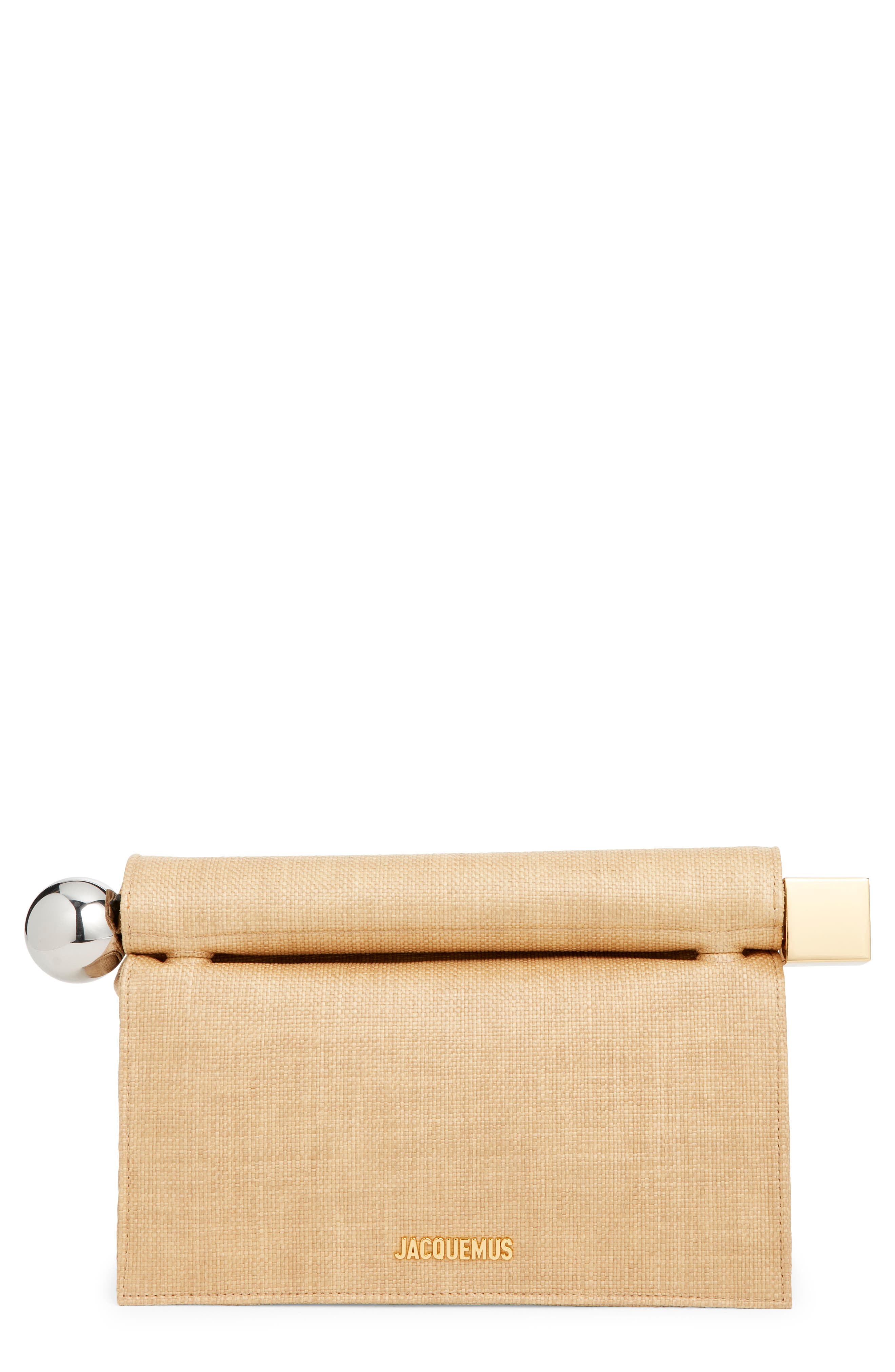Jacquemus The Rond Carré Raffia Clutch, Main, color, Natural 142