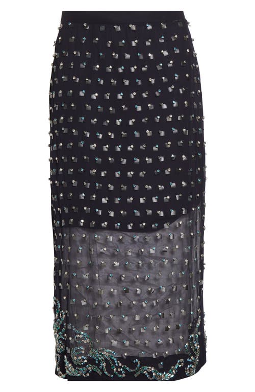 Dries Van Noten Women Blue Georgette Jewel Embellished Midi Skirt In Black