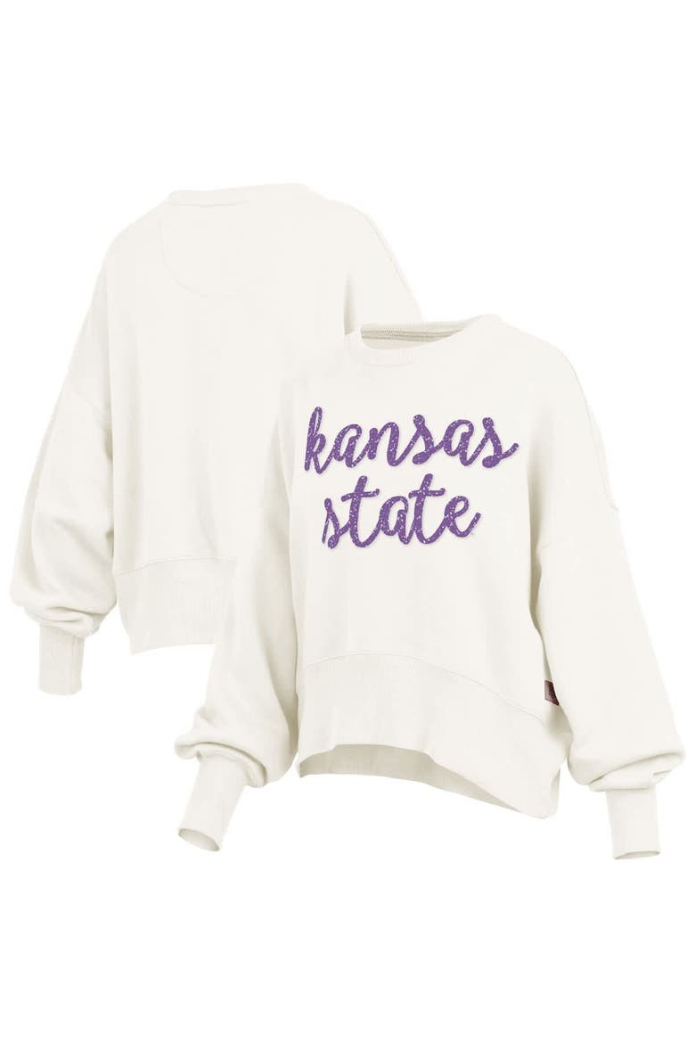 Women's Pressbox Cream Kansas State Wildcats Oversized Chelsea Waist Length Pullover Sweatshirt, Alternate, color, Cream