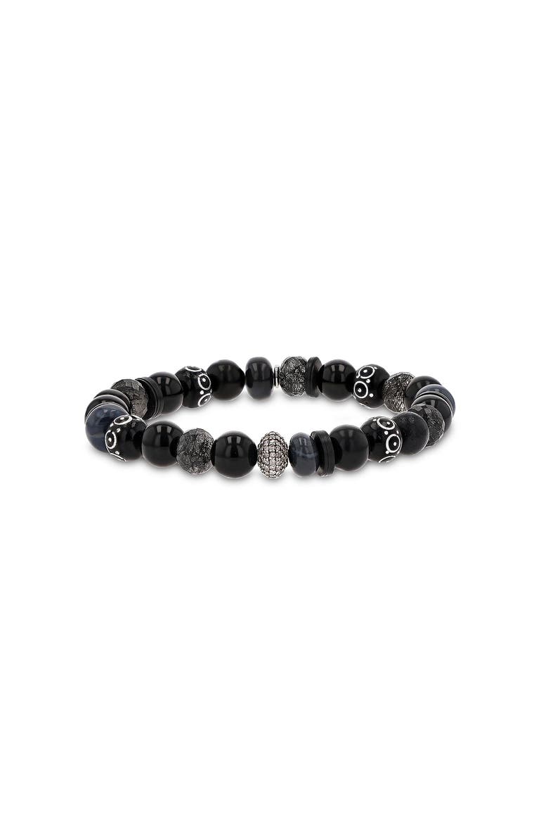 Black Mix 8mm Bead Bracelet with Diamond Donut, Main, color, Black / Sterling Silver