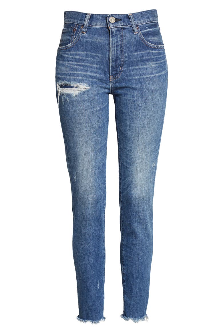 Hammond High Waist Distressed Raw Hem Skinny Jeans, Alternate, color, BLUE