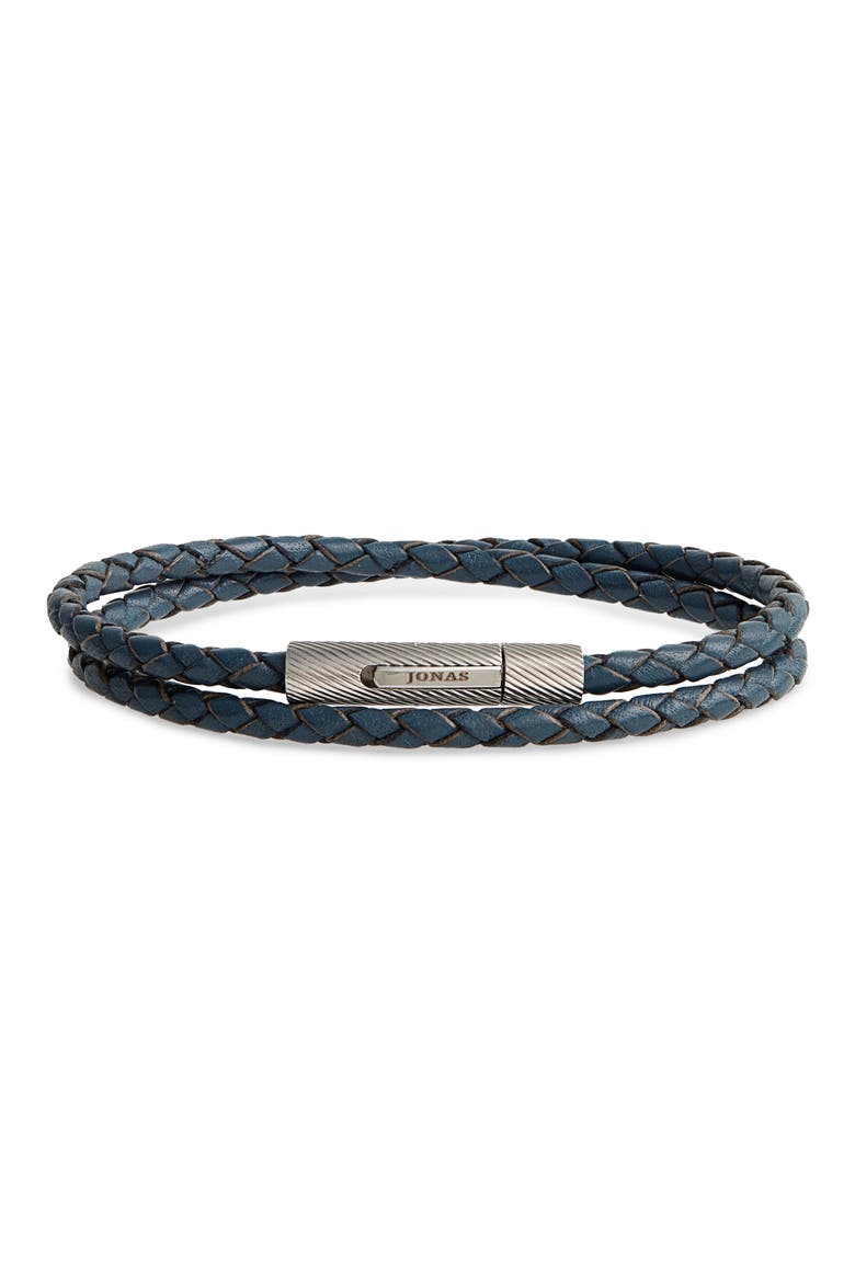 Braided Leather Wrap Bracelet, Main, color, BLUE