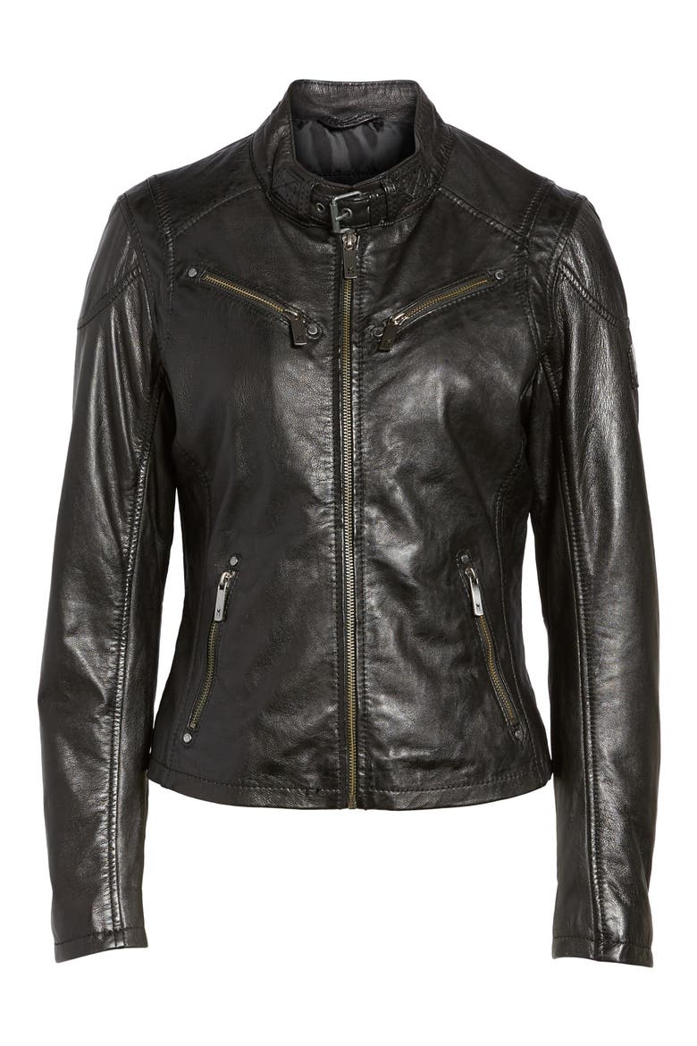 Leather Lambskin Leather Moto Jacket, Alternate, color, BLACK