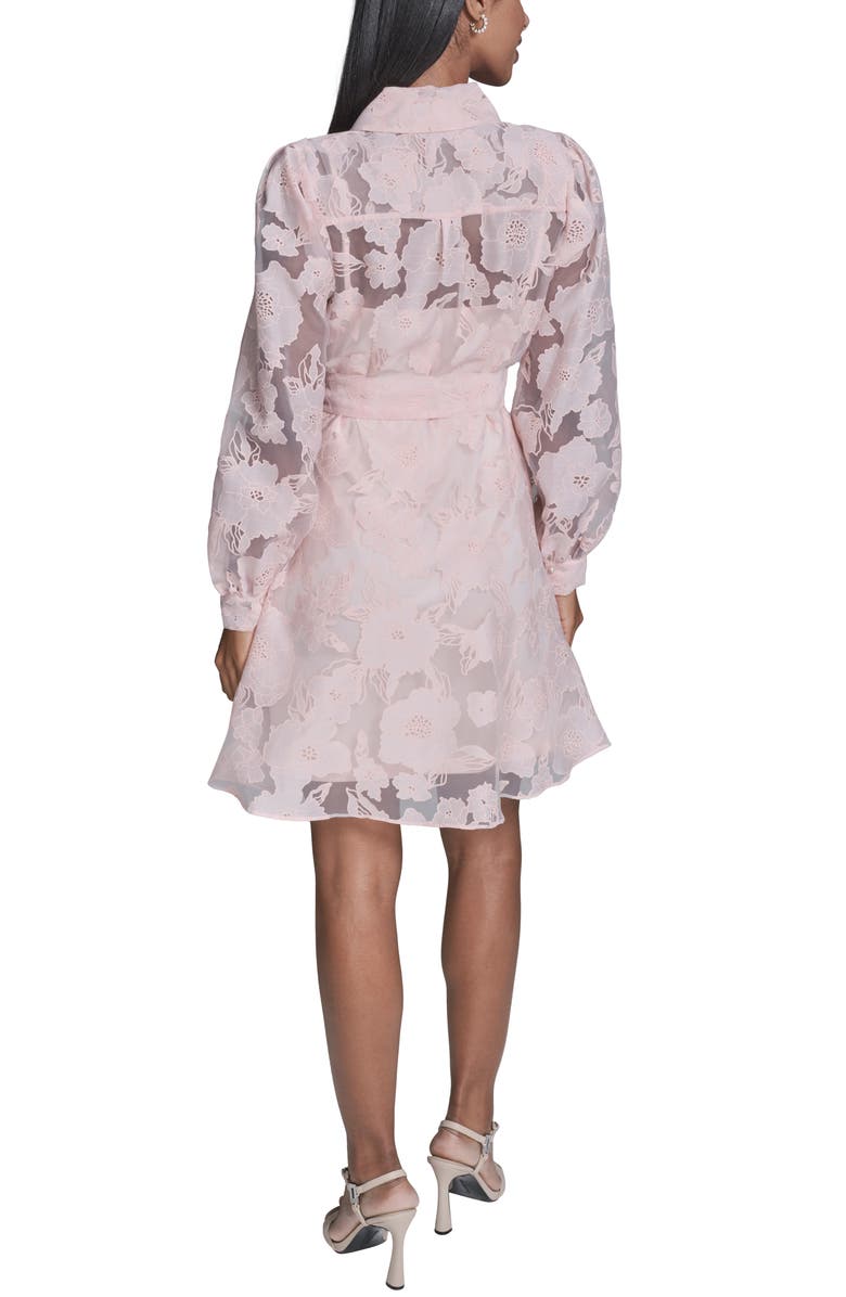 KARL LAGERFELD Long Sleeve Floral Organza Shirtdress, Alternate, color, Pearl Blush