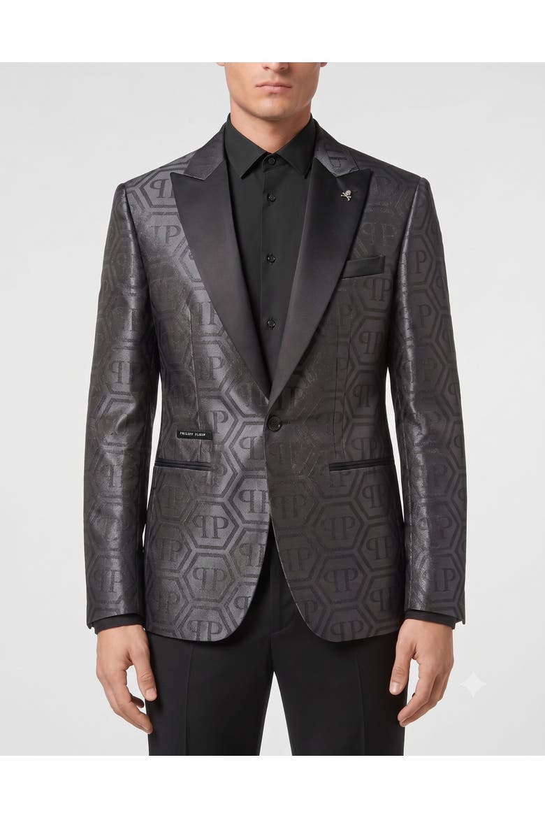 Jacquard Blazer Regular Fit Monogram Men, Main, color, black