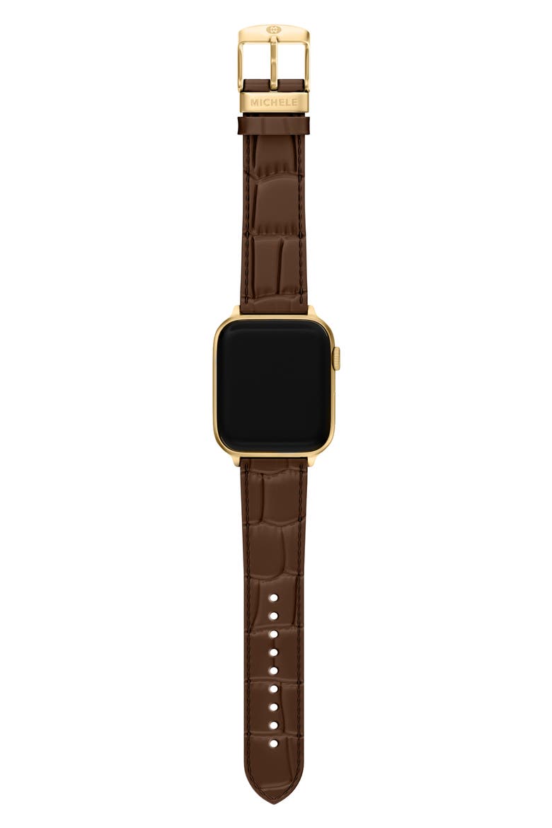Croc Embossed Leather 20mm Apple Watch® Watchband, Alternate, color, BROWN