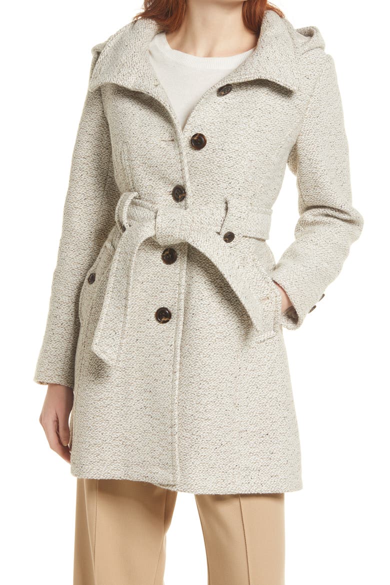 Belted Hooded A-Line Coat, Main, color, OATMEAL