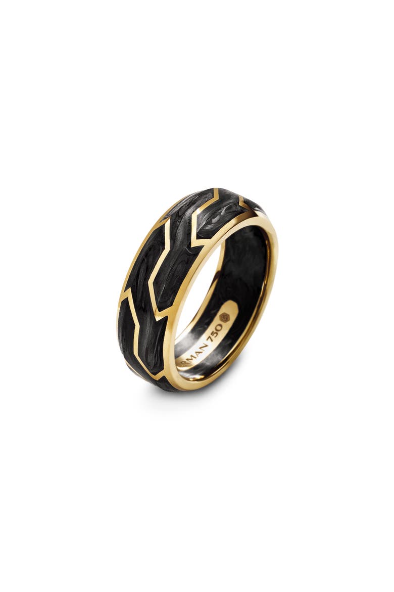 Forged Carbon Band Ring in 18K Gold, 8.5mm, Alternate, color, FORGED CARBON