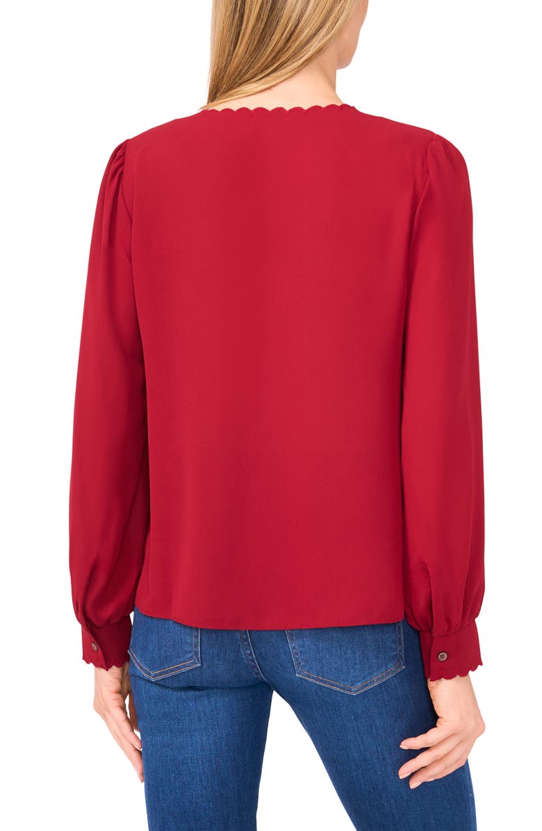 CeCe Scallop Detail Front Button Top, Alternate, color, Mulberry Red