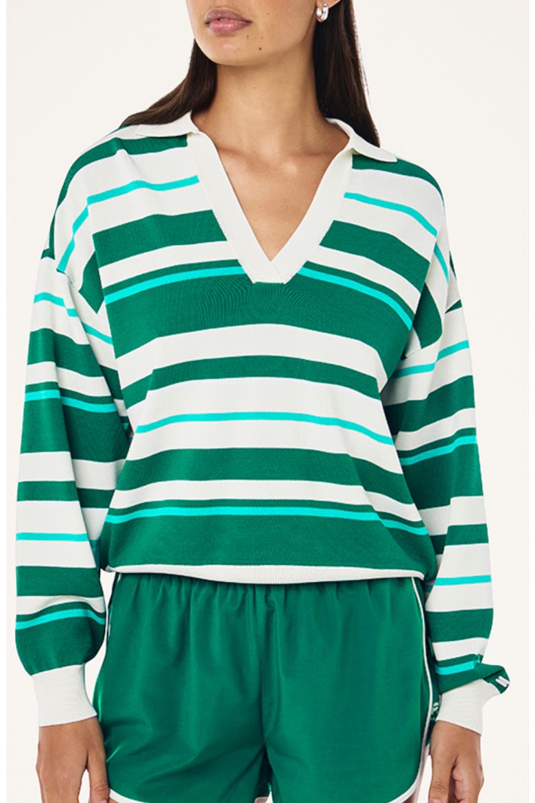 Retreat Stripe Johnny Collar Sweater, Main, color, COLLEGE GREEN STRIPE