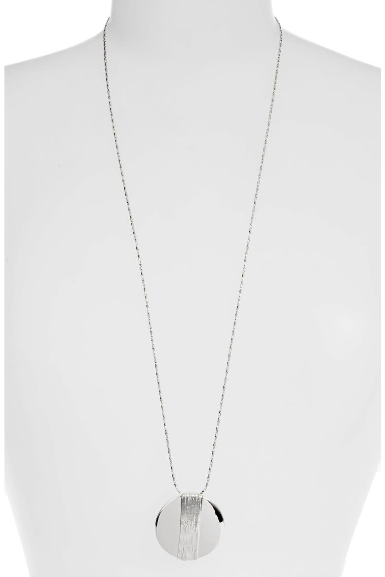 Textured Disc Pendant Necklace, Main, color, RHODIUM