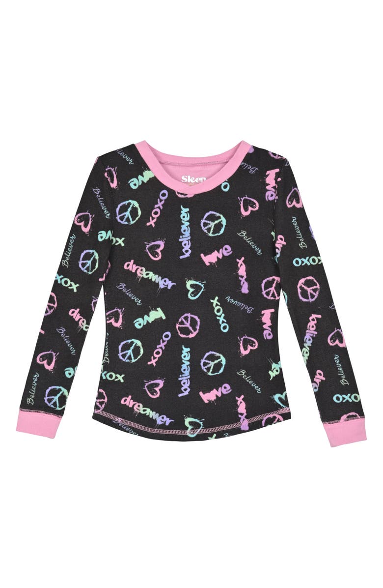 SLEEP ON IT Kids' Fitted Two-Piece Pajamas & Scrunchie Set, Alternate, color, Black