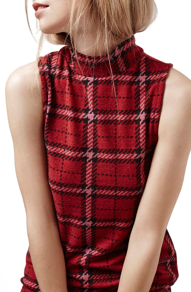 Topshop Plaid Funnel Neck Tunic Dress, Alternate, color, 