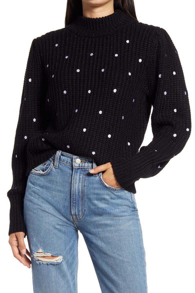 Polka Dot Sweater, Main, color, BLACK/ WHITE