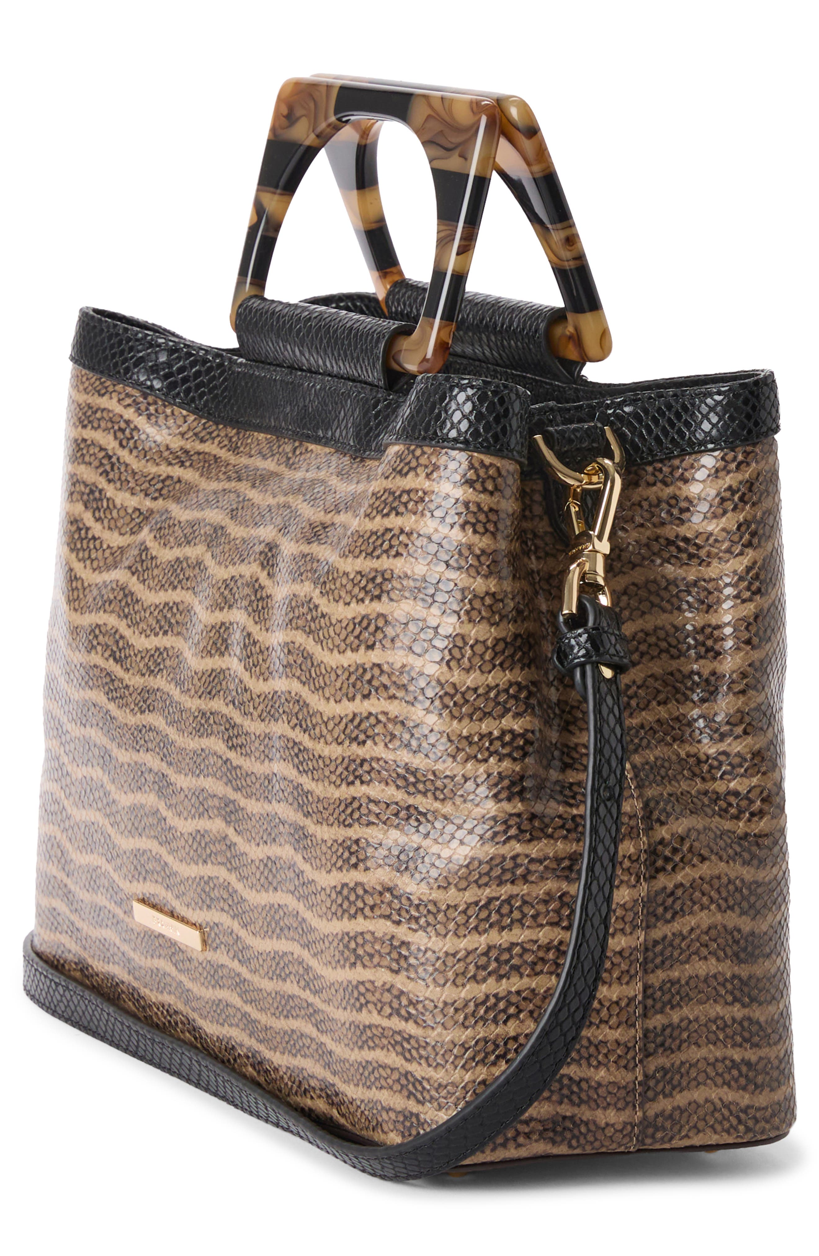 Small Denise Croc Embossed Leather Satchel, Alternate, color, BROWN MULTI