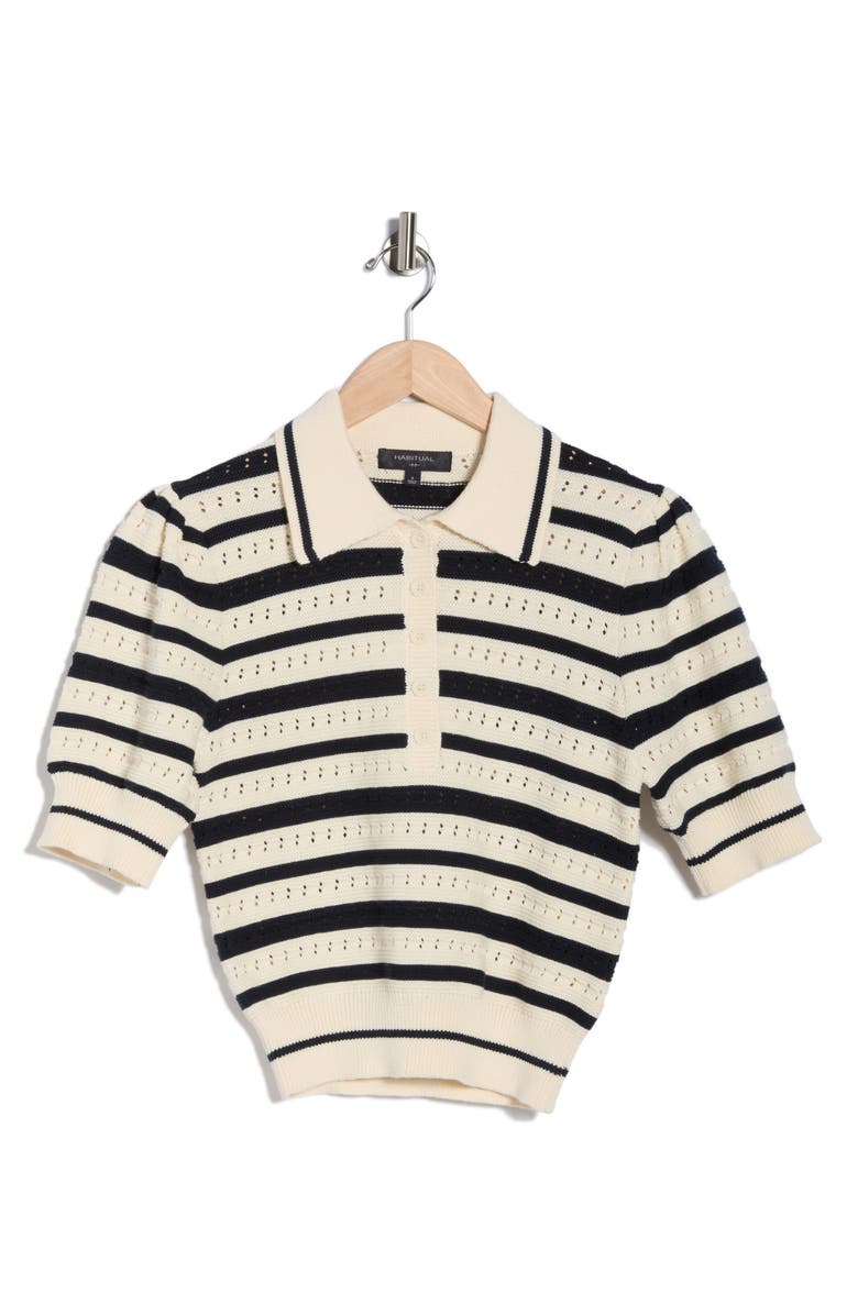 Habitual Stripe Polo Sweater, Main, color, Salute And Ivory Stripe