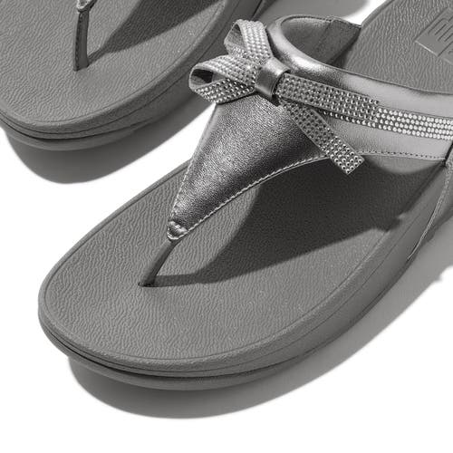 Fitflop Lulu Glitz Bow Leather Toe Post Sandals In Gray