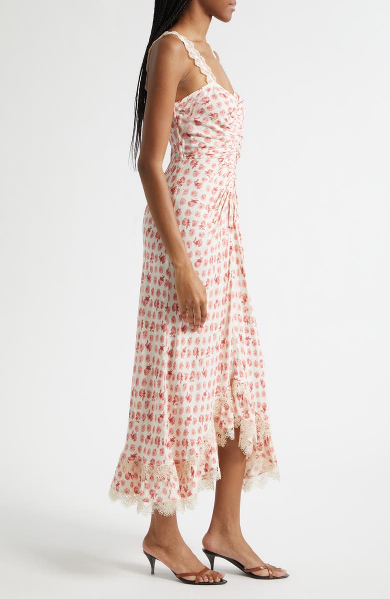 Cinq à Sept Stevie Ikat Roses Ruched Sleeveless Midi Dress, Alternate, color, Gardenia Multi