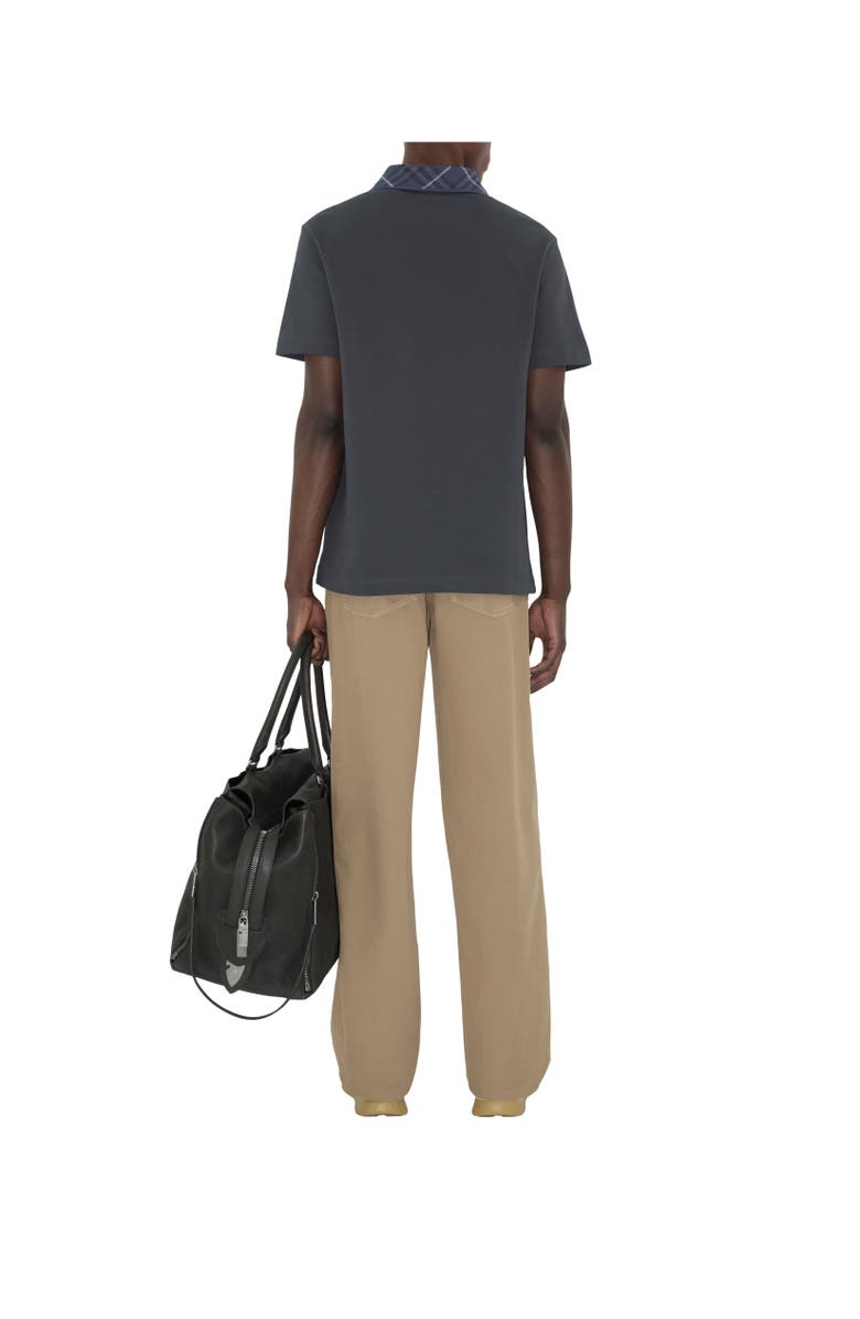 Burberry Check Collar Cotton Polo Shirt, Alternate, color, Magnet