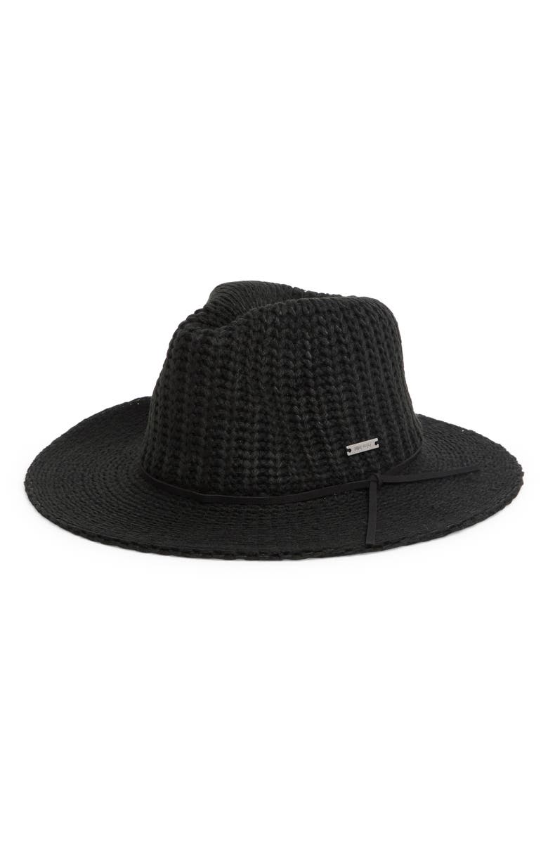 Nine West Rib Knit Panama Hat, Main, color, Black