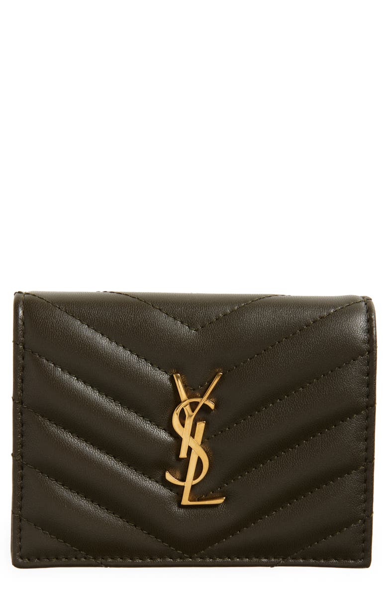 Saint Laurent Matelassé Leather Card Case, Main, color, Light Musk