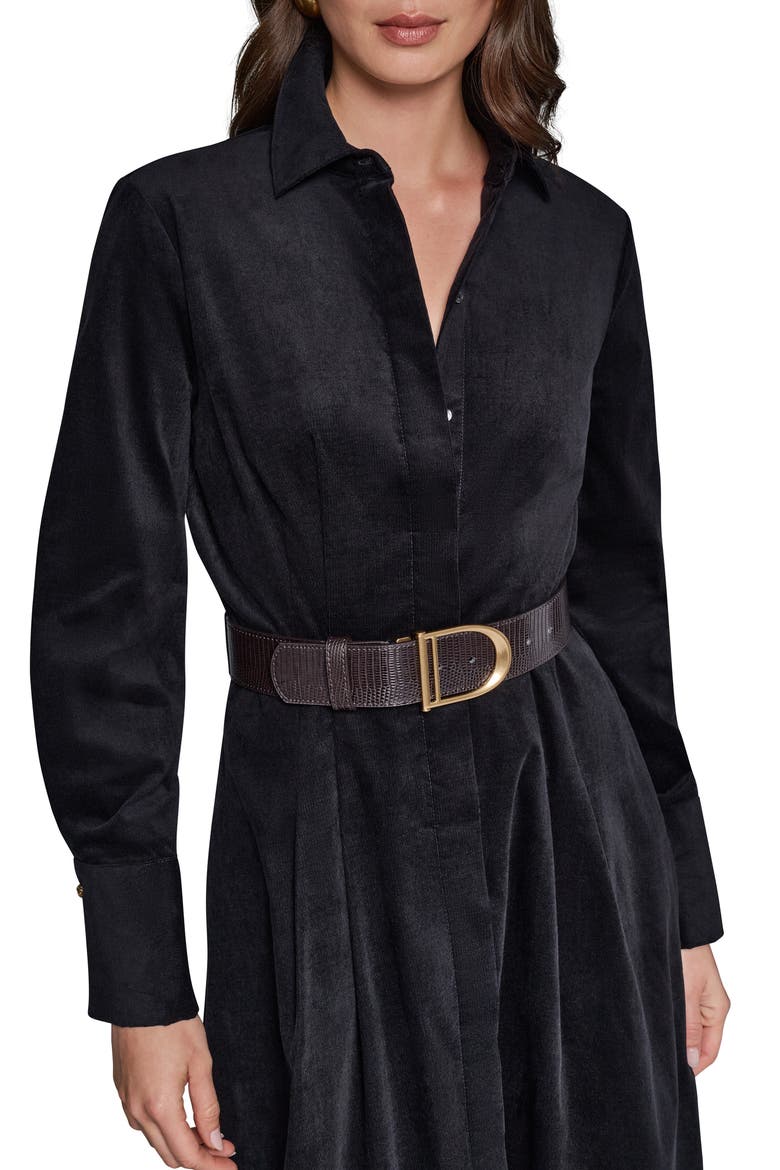 Belted Corduroy Midi Shirtdress, Alternate, color, BLACK