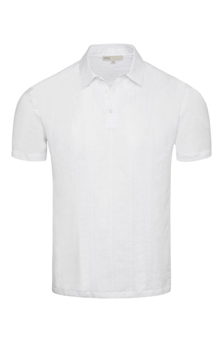 Onia Cotton Linen Pop Over Polo Tee, Alternate, color, White