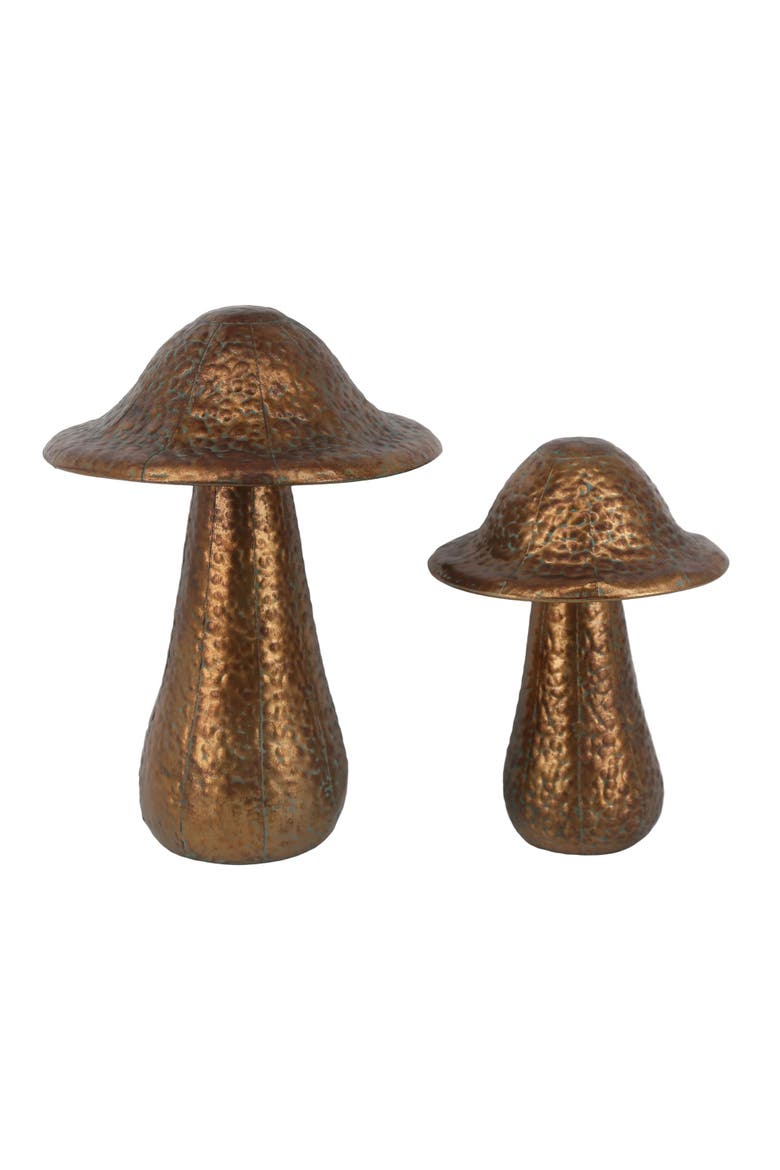Oversized Metal Bronze Mushroom Decor Set of 2 Unique Home Decorations for Spring and Seasonal Decor, Main, color, Multicolored