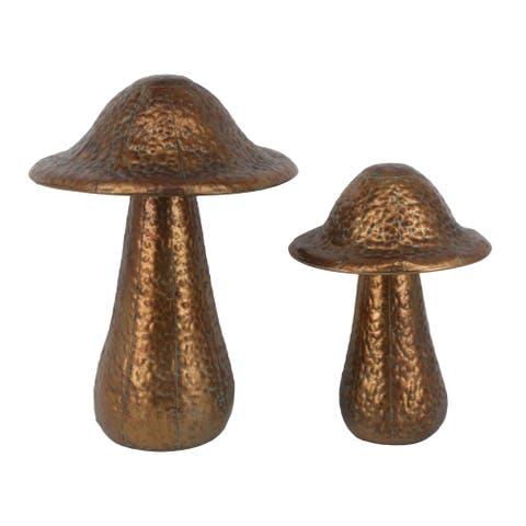 Oversized Metal Bronze Mushroom Decor Set of 2 Unique Home Decorations for Spring and Seasonal Decor