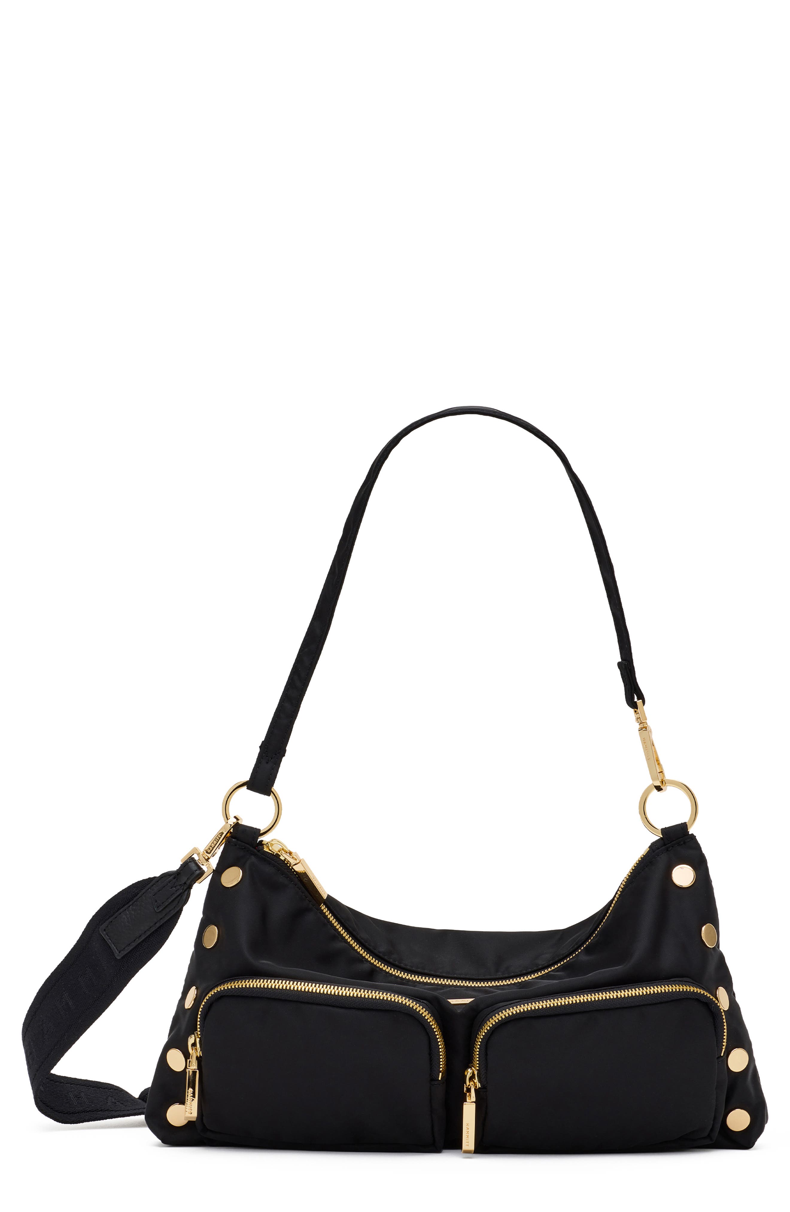HAMMITT Kyle Medium Shoulder Bag, Main, color, Black Nylon Cargo/ Gold