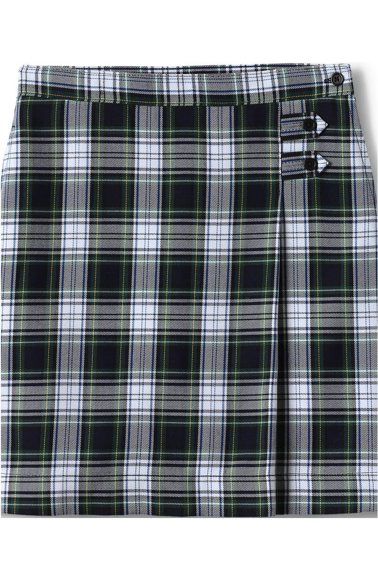 Lands' End School Uniform Girls Slim Side Pleat Plaid Skort Above Knee, Alternate, color, White Plaid