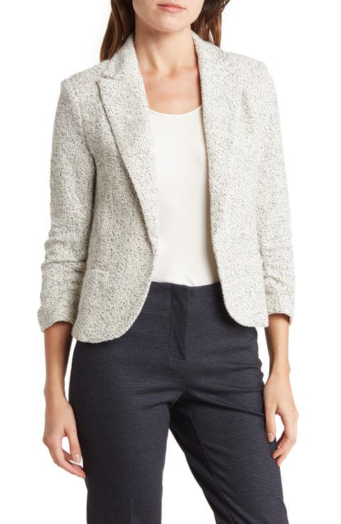 Three-Quarter Sleeve Scrunch Bouclé Blazer (Petite)