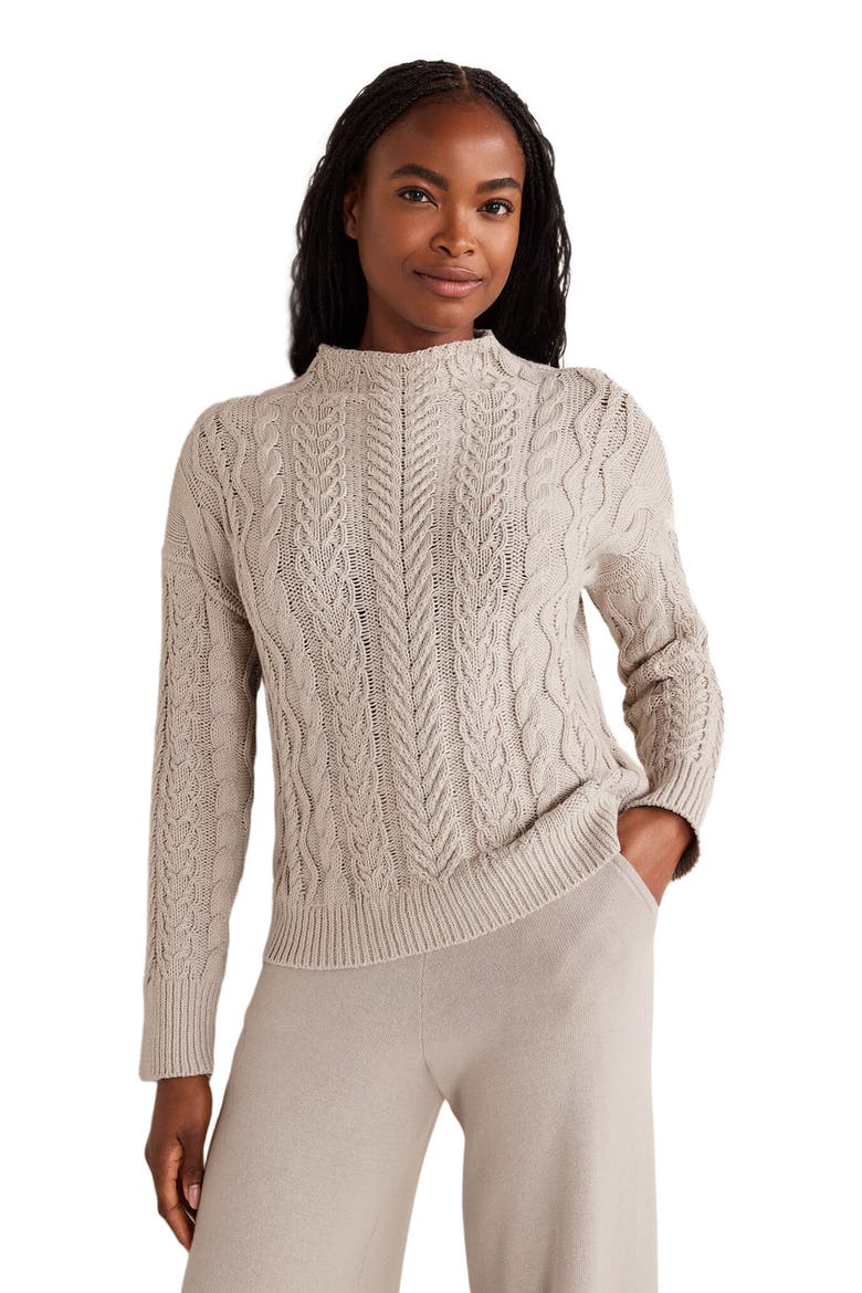 Organic Cotton Cable Mockneck Sweater, Main, color, Oyster Shell
