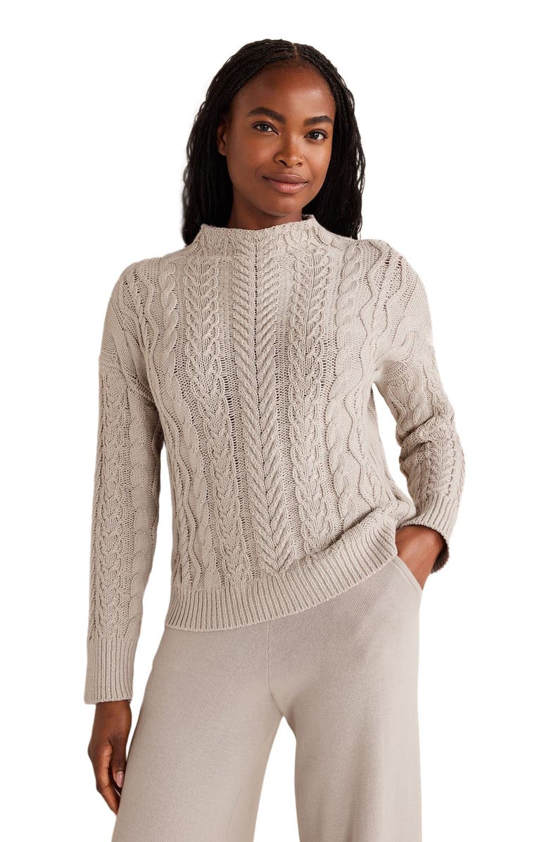 Haven Well Within Organic Cotton Cable Mockneck Sweater, Main, color, Oyster Shell