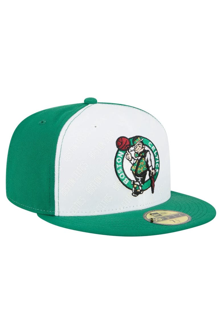 Men's New Era  White/Kelly Green Boston Celtics Repeat 59Fifty Fitted Hat, Alternate, color, White