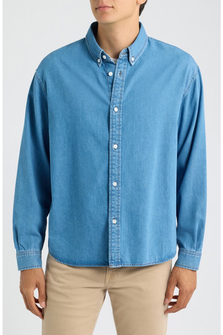 Solid Cotton Blend Denim Button-Down Shirt, Alternate, color, WHISPER SKY