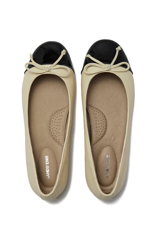 Lands' End Essential Leather Cap Toe Ballet Flats In Ivory/black