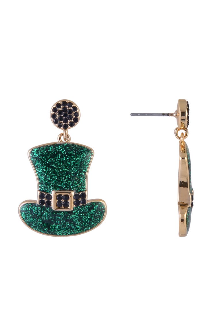 Glitter Top Hat Earrings, Alternate, color, Green