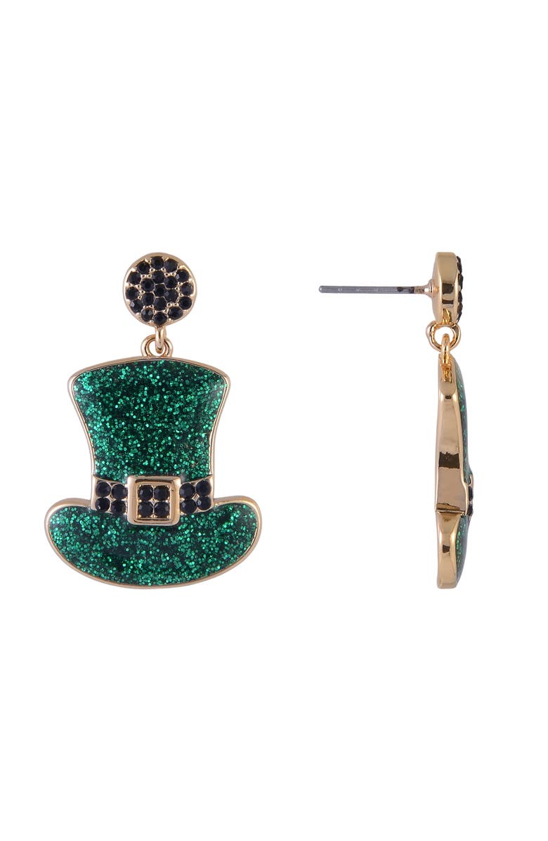 Hallmark Glitter Top Hat Earrings, Alternate, color, Green
