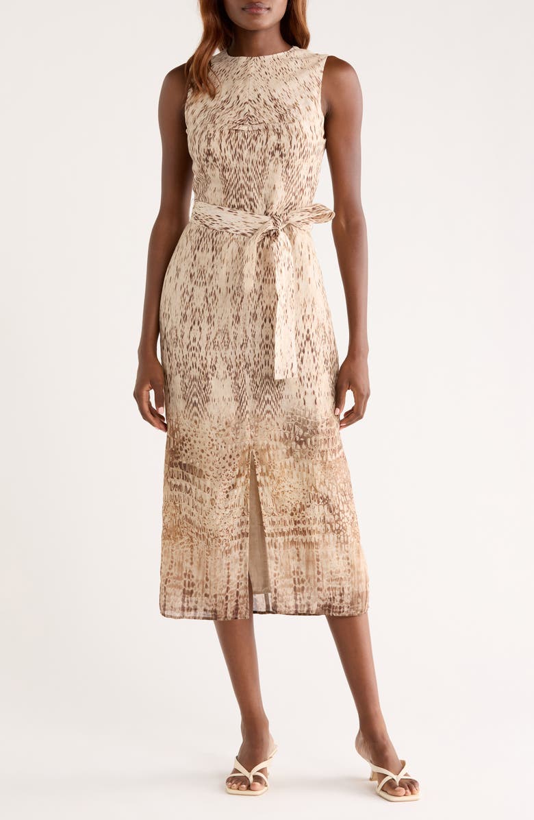 Reiss Presley Mixed Print Sleeveless Dress, Main, color, Neutral