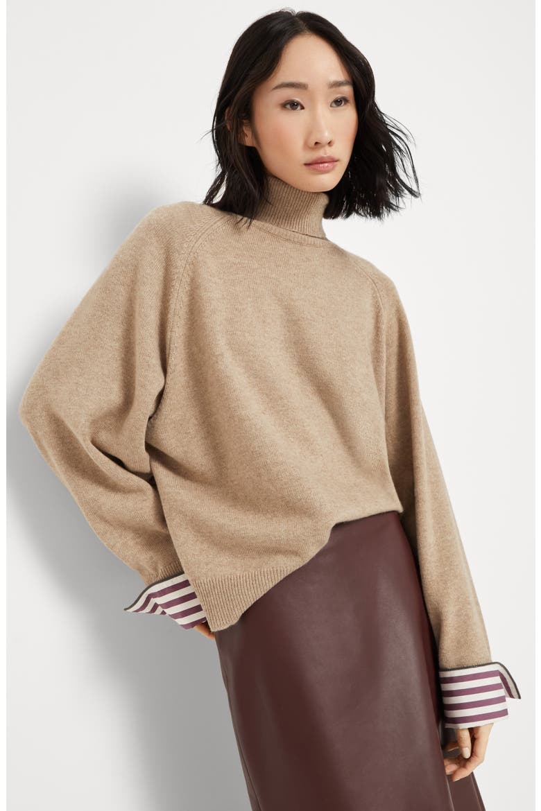 Turtleneck sweater with monili, Alternate, color, Light Brown